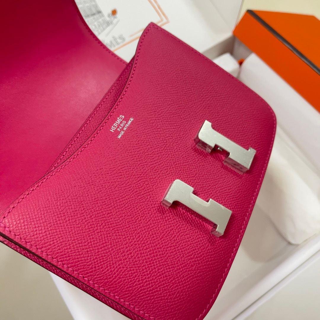 Hermes Constance 18 Mini Shoulder Bag In Rose Red Epsom Leather